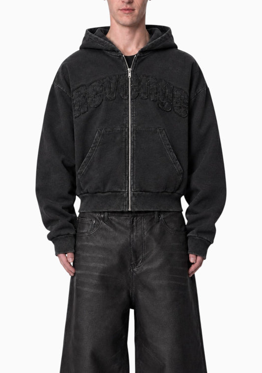 Distressed Zip-Hoodie - Vintage Black