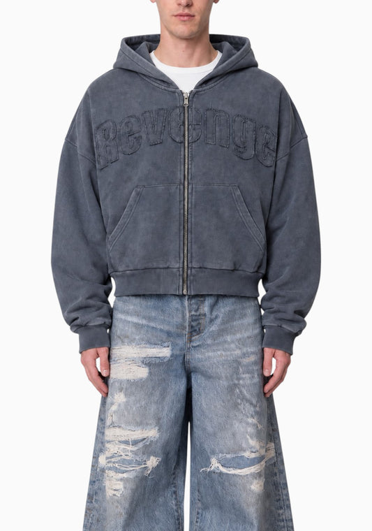 Distressed Zip-Hoodie - Vintage Grey