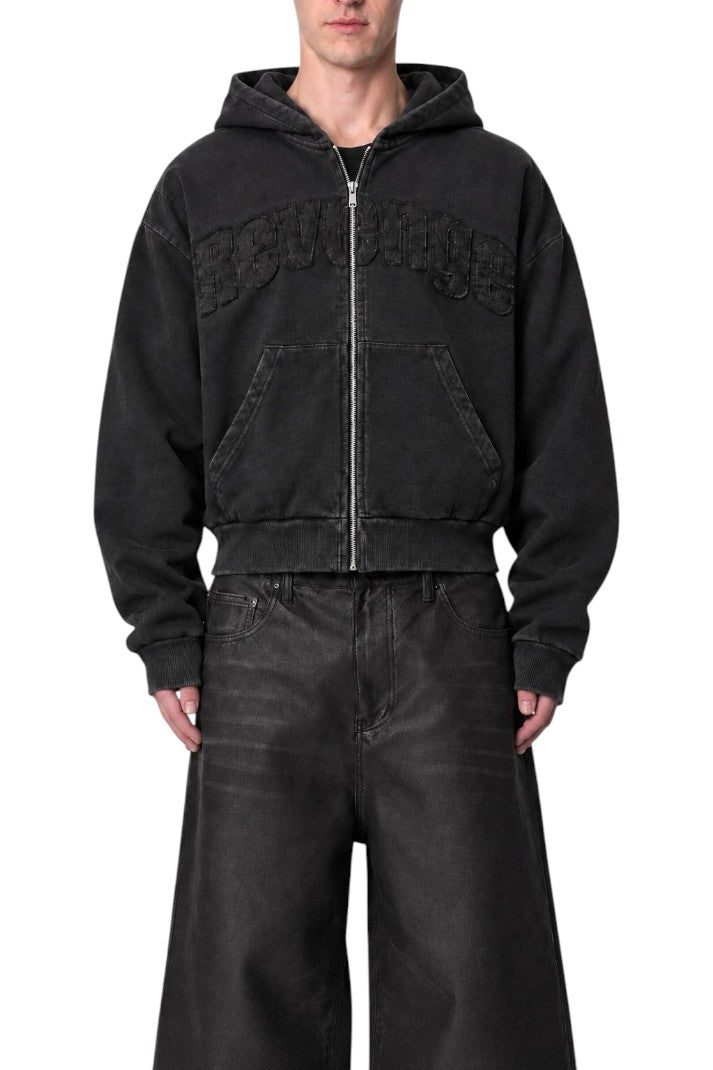 Distressed Zip-Hoodie - Vintage Black