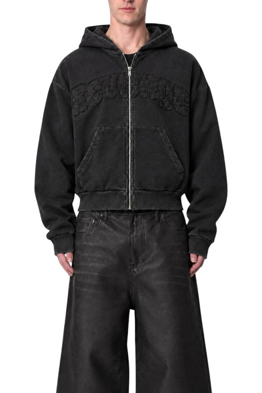 Distressed Zip-Hoodie - Vintage Black