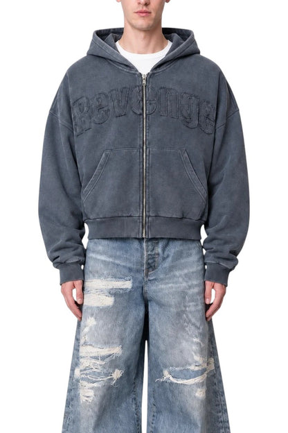 Distressed Zip-Hoodie - Vintage Grey
