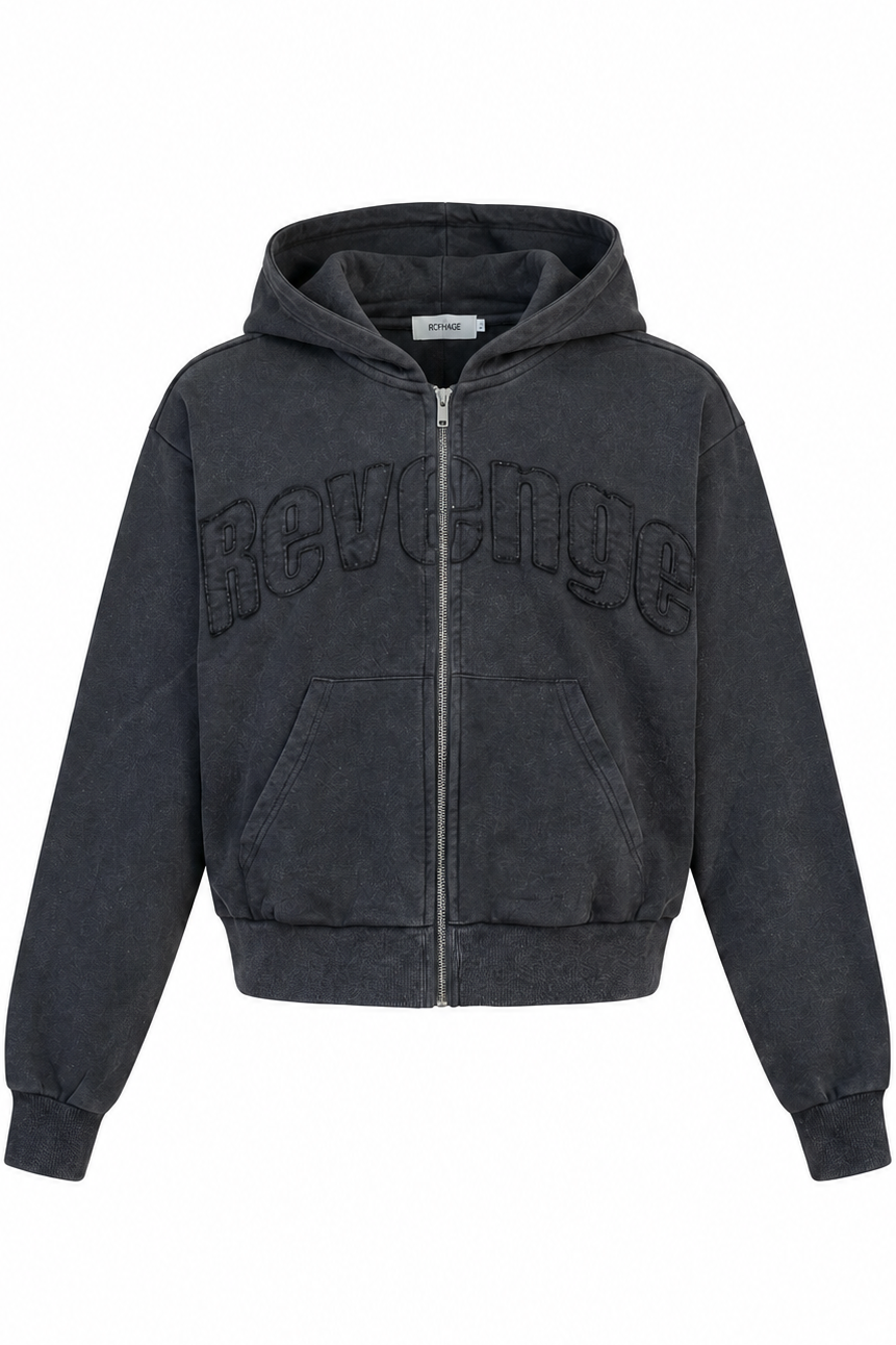 Distressed Zip-Hoodie - Vintage Black
