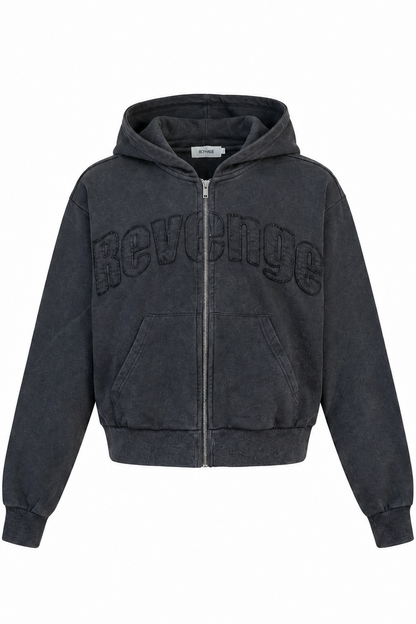 Distressed Zip-Hoodie - Vintage Black