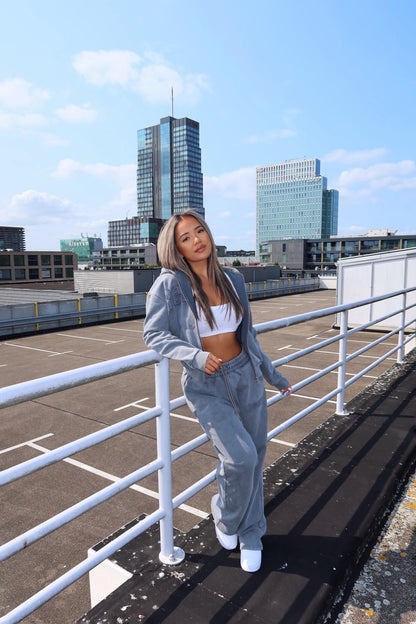 Distressed Zip-Hoodie - Vintage Grey