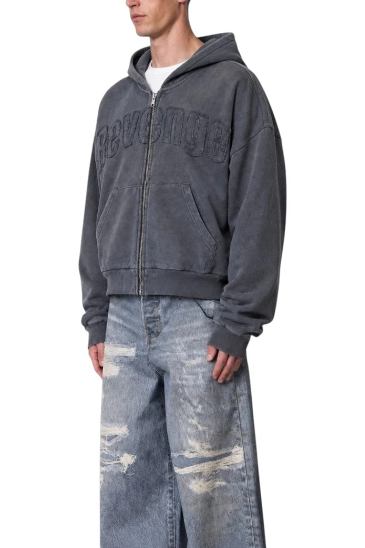 Distressed Zip-Hoodie - Vintage Grey